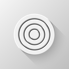 White abstract blank button template, circle geometric badge with technology perforated bevels and flat designed shadow for logo, design concepts, interfaces, web, apps. Vector illustration.