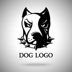 Vector dark dog head in spiked collar, template for logo, badge, label etc.