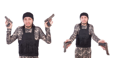 Soldier with gun isolated on white