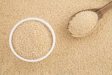 Bowl of healthy amaranth seeds, top view