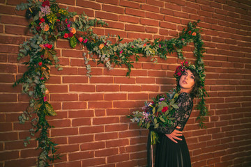 Wedding ideas, gorgeous bride in flower circlet with wedding bou