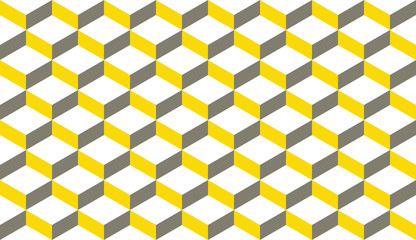 Seamless gray and yellow isometric flattened cubes optical illusion pattern vector