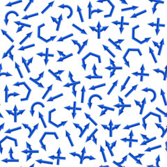 Set of Blue Arrows Seamless Pattern on White Background