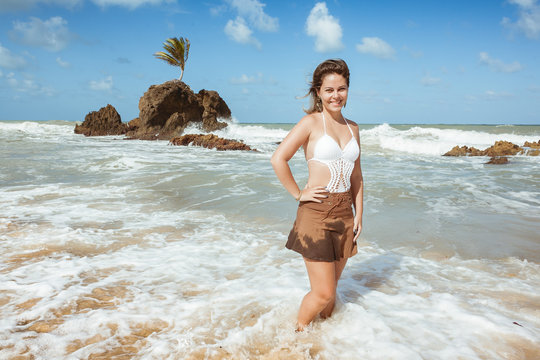 Woman In Tambaba Beach In Brazil, Known For Allowing The Practic Of Nudism / Naturism