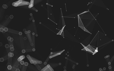 Abstract polygonal space low poly dark background, 3d rendering