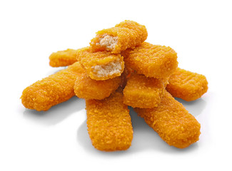Tasty fish nuggets, isolated on white