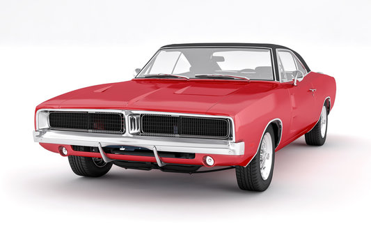 Fototapeta 3D Isolated Red Muscle Car. 1970s American Vintage.