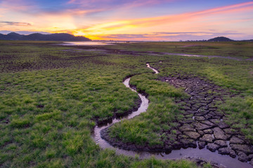 cracked soil and sunset