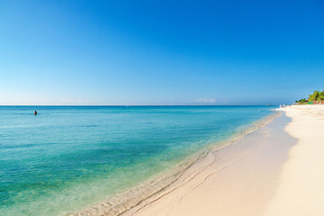 God of Winds Temple in a sunny day. Mayan ruins of Tulum seen from the sea, Quintana Roo, Mexico