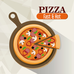 Pizza pie and plate icon. fast food menu american and restaurant theme. Colorful design. Vector illustration
