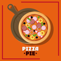 Pizza pie and plate icon. fast food menu american and restaurant theme. Colorful design. Vector illustration