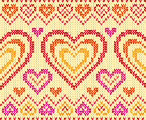 Valentines day knitted vector seamless pattern