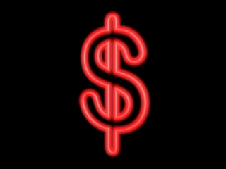 Neon dollar sign isolated on black, 3d illustration
