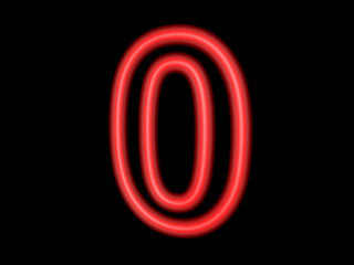 Neon number 0 isolated on black, 3d illustration