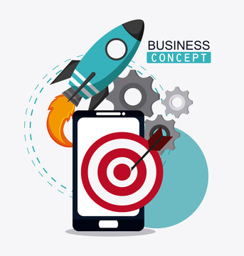 smartphone gears target and rocket icon. Business financial item and strategy theme. Colorful design. Vector illustration