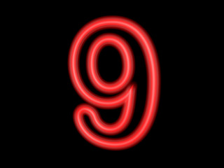 Neon number 9 isolated on black, 3d illustration