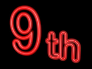 Neon number 9th isolated on black, 3d illustration