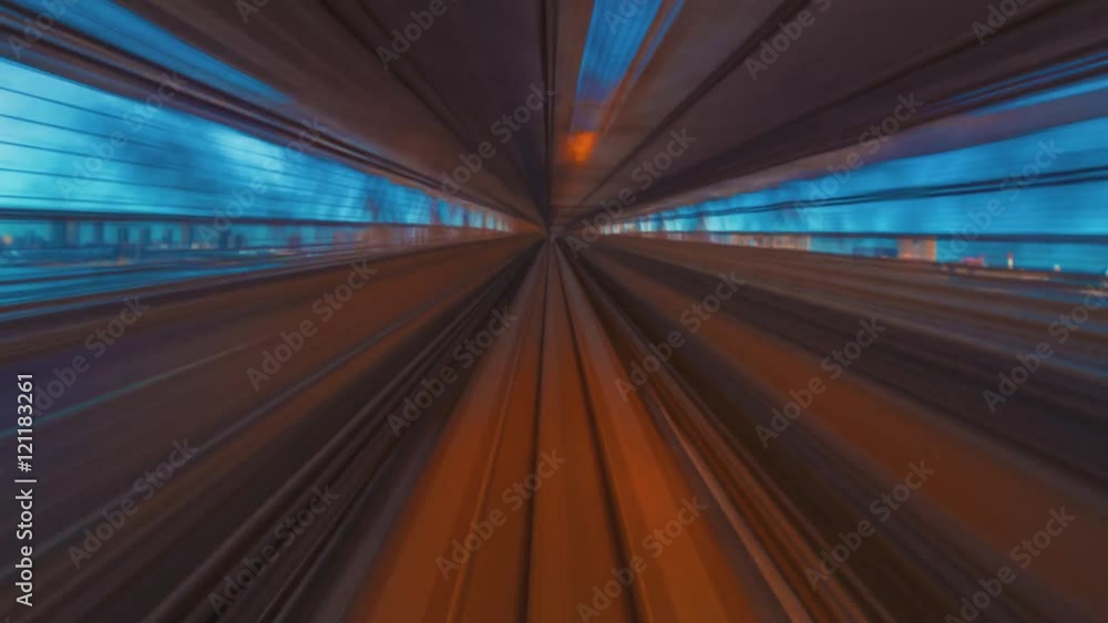 Poster point of view time-lapse through tokyo tunnels via the automated monorail guideway transit system (a