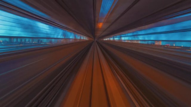 Point of view time-lapse through Tokyo tunnels via the automated monorail guideway transit system (AGT) called the Yurikamome at night. No unwanted window reflections