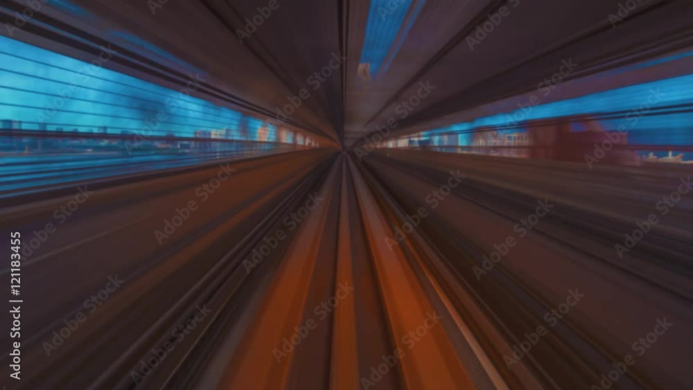 Poster point of view time-lapse through tokyo tunnels via the automated monorail guideway transit system (a