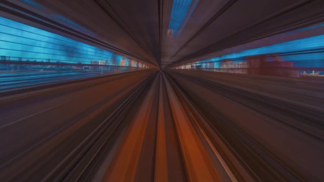 Point of view time-lapse through Tokyo tunnels via the automated monorail guideway transit system (AGT) called the Yurikamome at night. No unwanted window reflections