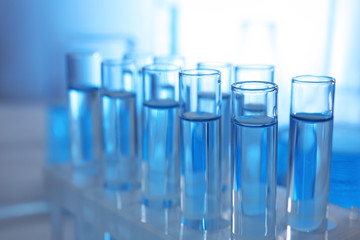 Tubes with water, closeup. Saving water concept
