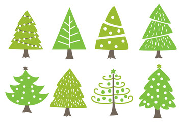 Set of Christmas tree doodle isolated on white background