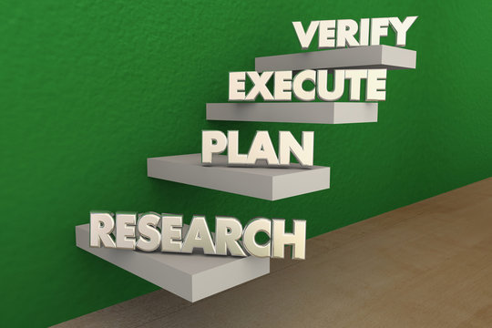 Research Plan Executve Verify Steps 3d Illustration