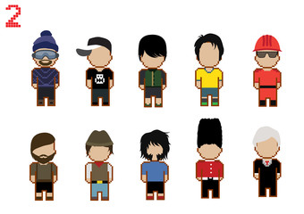 Set of pixel art men people ; vector illustration