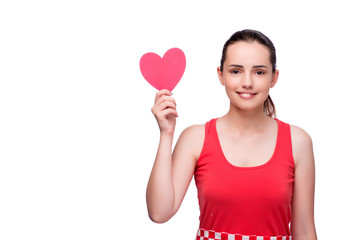 Fototapeta na wymiar Young woman with heart shaped isolated on white