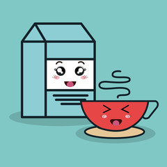 cartoon box milk and cup coffee with facial expression isolated design, vector illustration  graphic 