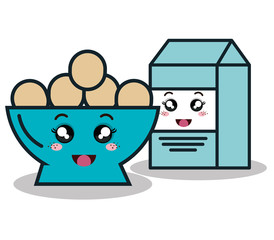bowl full eggs with box milk cartoon isolated icon design, vector illustration  graphic 