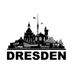 Dresden Deutschland Skyline Silhouette Wandtattoo Umriss Semperoper Zwinger Frauenkirche Fernsehturm Bogenschütze Dampfer Fichteturm Blaues Wunder Brücke Sachsen Sehenswürdigkeiten Panorama 