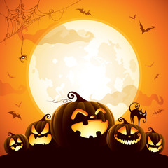 Halloween pumpkins under the moonlight - obrazy, fototapety, plakaty