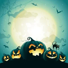 Muurstickers Halloween pumpkins under the moonlight © ori-artiste