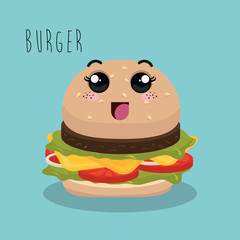 cartoon burger food fast facial expression design isolated vector illustration eps 10