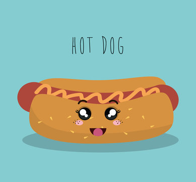 cartoon hot dog food fast facial expression design isolated vector illustration eps 10