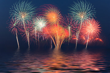 Fireworks, festive celebration light show at night, Works great and beautiful fireworks display, Flood water effects