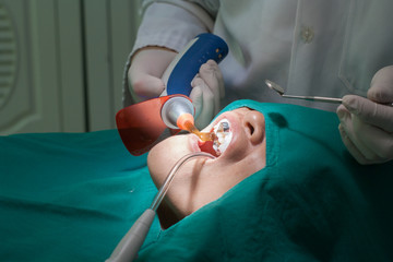 Dental fillings, dentists who are treating patients in the laboratory. Medical Science.