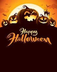 Rolgordijnen Spooky halloween night with pumpkins. Poster. © ori-artiste