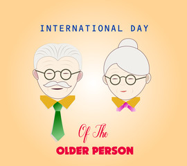 International day of the older person. Card template with cute grandma and grandpa. Couple of older people.