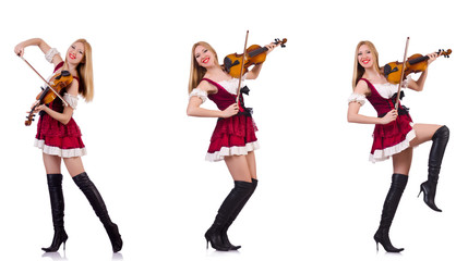 Bavarian girl playing the violin isolated on white