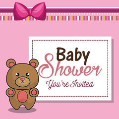 invitation baby shower card pink with bear desing vector illustration eps 10