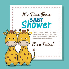 invitation baby shower twins boy giraffe design vector illustration eps 10