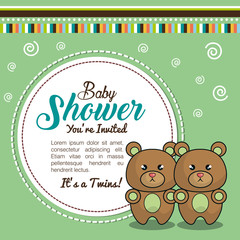 Obraz premium invitation baby shower twins boy bear vector illustration eps 10