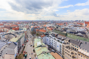 Fototapeta na wymiar Aerial View of Munich old town Germany from St. Peter's church. Munich, Germany