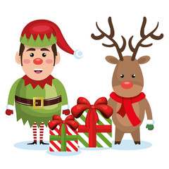 elf reindeer with gift box christmas vector illustration eps 10