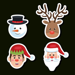 set faces santa reindeer snowman and elf christmas vector illustration eps 10