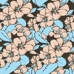 Lemon blossom drawing seamless pattern