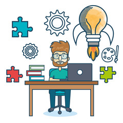 education online man desk laptop vector illustration eps 10